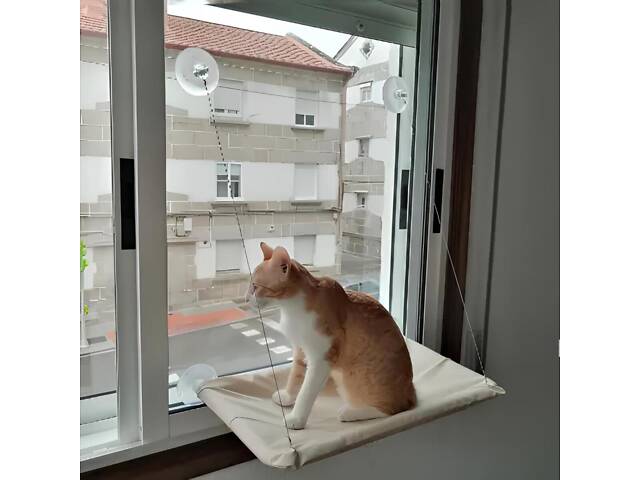 Підвісне віконне ліжечко для кота RESTEQ 55×35 см — гамак на вікно, лежак для кота, спальне місце на присосках - Фото 3