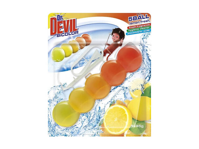 Подвесной блок для унитаза Dr. Devil WC BiColor Лимонная свежесть 8595025829740 35 г - Фото 1