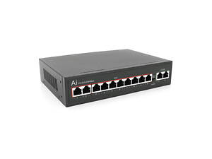 POE коммутатор Merlion 10 POE 10/100 + 2 RJ45 10/100 встроенный блок питания 52V 2.5A
