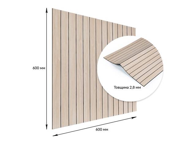 Покриття вінілове самоклеюче 3D рейки 600х600х2,8мм Ясен кремовий SW-00002199 - Фото 3