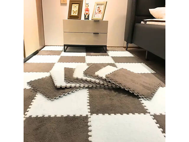 Підлога-пазл плюшева 120x150см, 20 пазлів, тепла підлога, дитячий мат, термокилимок для дому, колір коричневий - Фото 2