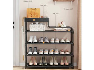 Полиця для взуття стелаж Shoe RACK 5 ярусів металева, Органайзер для зберігання взуття. Колір: чорний