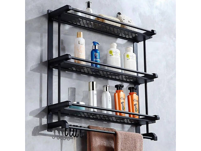 Полиця для ванної кімнати 4 яруси з вішалкою для рушників 106 58x14x55,5 см - Фото 1