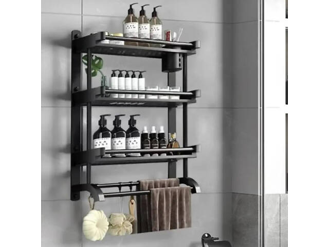 Полиця для ванної кімнати 4 яруси з вішалкою для рушників 106 58x14x55,5 см - Фото 10