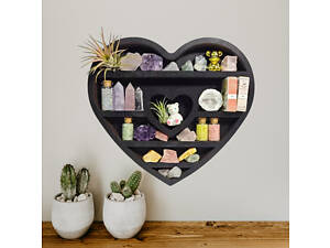 Полиця настінна з дерева для декору та прикрас, відкрита полиця на стіну «Історія кохання», розмір 35×35×8см