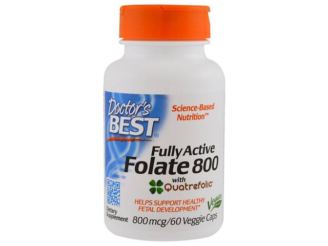 Повністю активований Фолат 800мкг Quatrefolic Doctor's Best 60 гелевих капсул - Фото 1
