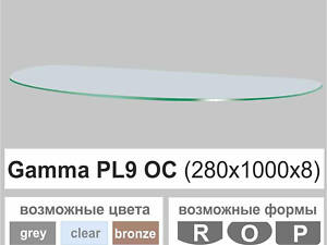 Полочка стеклянная настенная навесная овальная Commus PL9 OC (280х1000х8мм)
