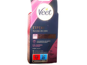 Смужки Veet для депіляції волосся холодним воском на обличчі з маслом ши 16 смужок та 3 серветки Veet Expert Cara
