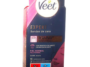 Смужки Veet для депіляції волосся холодним воском на обличчі з маслом ши 16 смужок та 3 серветки Veet Expert Cara