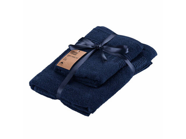 Рушник Ardesto Набір махрових Lotus 50х90см, 70х140см, 2шт 100% бавовна, синій темний (ART2357DB) - Фото 1