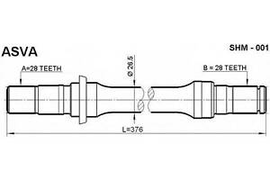 ПОЛУОСЬ ПРАВАЯ 28x375x28 (MAZDA 626 GE 1991-1997) ASVA SHM001 на MAZDA CRONOS IV (GE)