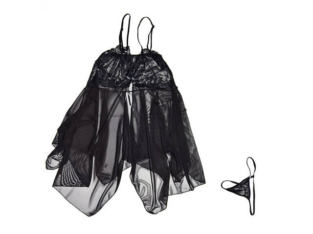 Напівпрозорий комплект We Love пеньюар-розлятайка та стрінги M Чорний (black_m_DLSC432) - Фото 10