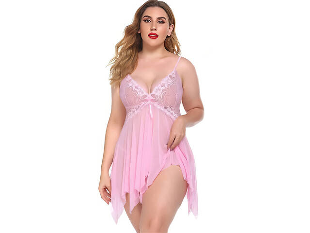 Напівпрозорий пеньюар з мереживом на бюсті We Love XL Рожевий (pink_xl_DLSC432) - Фото 5