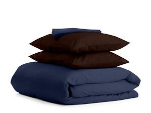 Напівторний постільний комплект сатин Dark Blue CS10 COSAS Шоколад 160х220 см