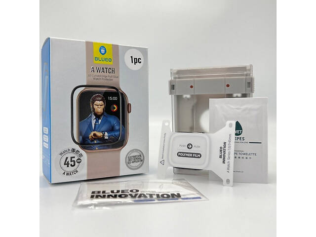 Полимерная 3D пленка Blueo High-Molecule для Apple Watch 7/8/9 45mm (+ аппликатор) Черный - Фото 2