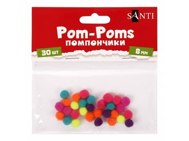 Помпони Santi 955450 8 мм 30 шт неонові кольори - Фото 1