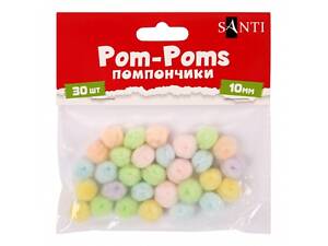 Помпони Santi 955452 10 мм 30 шт пастельні кольори