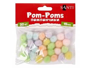 Помпони Santi 955453 15 мм 30 шт пастельні кольори