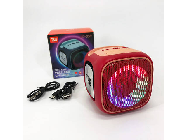 Портативная Bluetooth колонка TG359 7W с RGB подсветкой, Громкая блютуз колонка. Цвет: красный - Фото 1