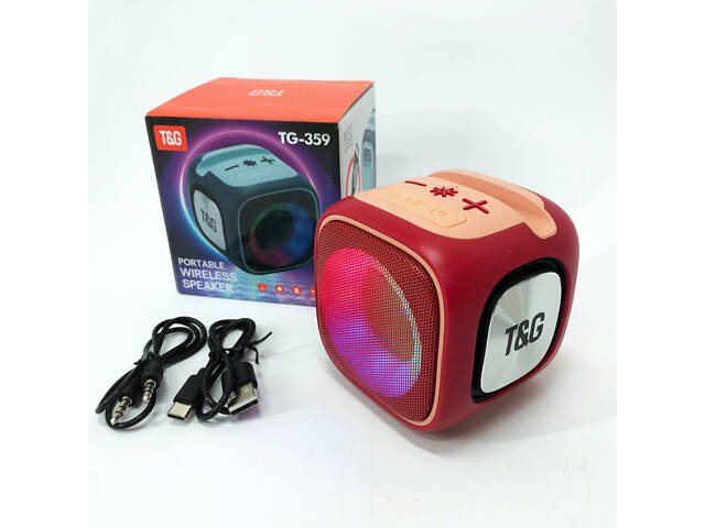 Портативная Bluetooth колонка TG359 7W с RGB подсветкой, Громкая блютуз колонка. Цвет: красный - Фото 7