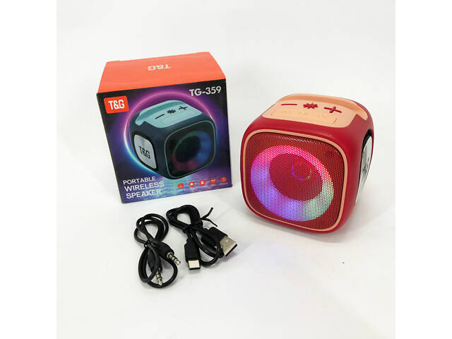 Портативная Bluetooth колонка TG359 7W с RGB подсветкой, Громкая блютуз колонка. Цвет: красный - Фото 9