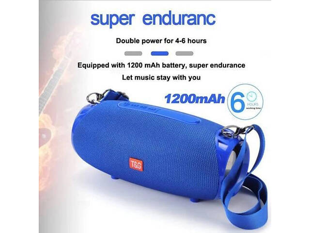 Портативна Bluetooth колонка TG534 SD IPX5 з ремінцем, портативна колонка блютус. Колір: синій - Фото 3