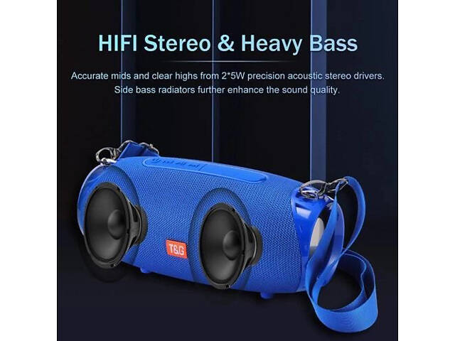 Портативна Bluetooth колонка TG534 SD IPX5 з ремінцем, портативна колонка блютус. Колір: синій - Фото 2