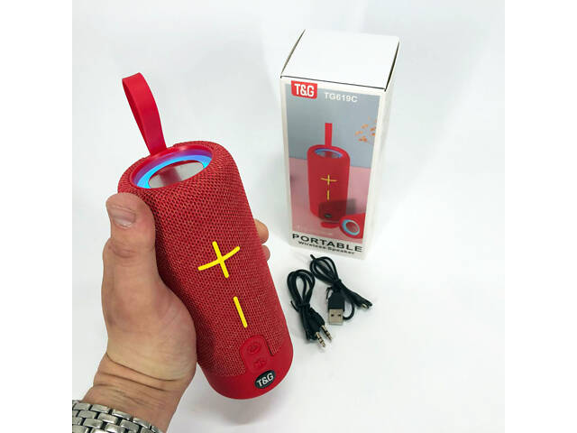 Портативна Bluetooth колонка TG619C FM-радіо USB/TF з ремінцем, гучна блютуз колонка. Колір: червоний - Фото 2
