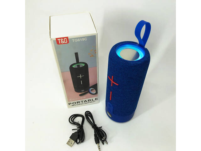 Портативная Bluetooth колонка TG619C FM-радио USB/TF с ремешком, блютуз колонка с подсветкой. Цвет: синий - Фото 2
