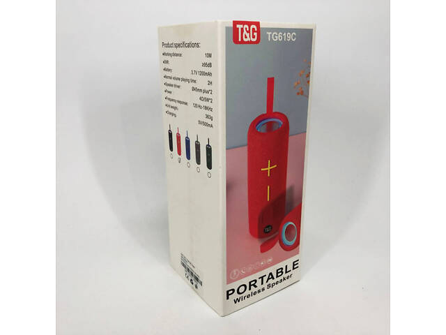 Портативна Bluetooth колонка TG619C FM-радіо USB/TF з ремінцем, гучна блютуз колонка. Колір: червоний - Фото 3