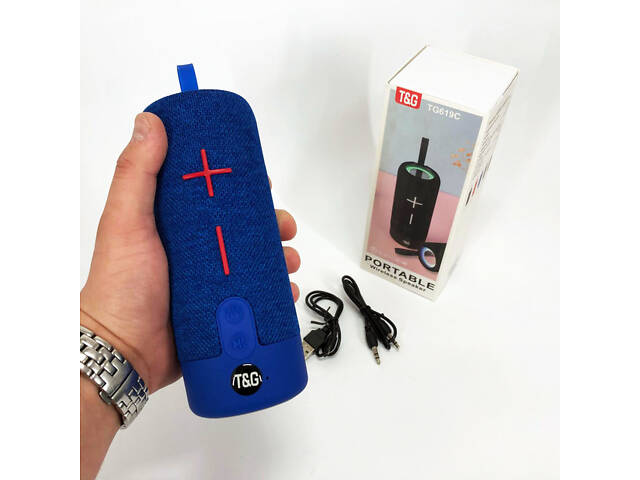 Портативная Bluetooth колонка TG619C FM-радио USB/TF с ремешком, блютуз колонка с подсветкой. Цвет: синий - Фото 4