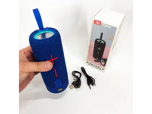Портативная Bluetooth колонка TG619C FM-радио USB/TF с ремешком, блютуз колонка с подсветкой. Цвет: синий - Фото 5