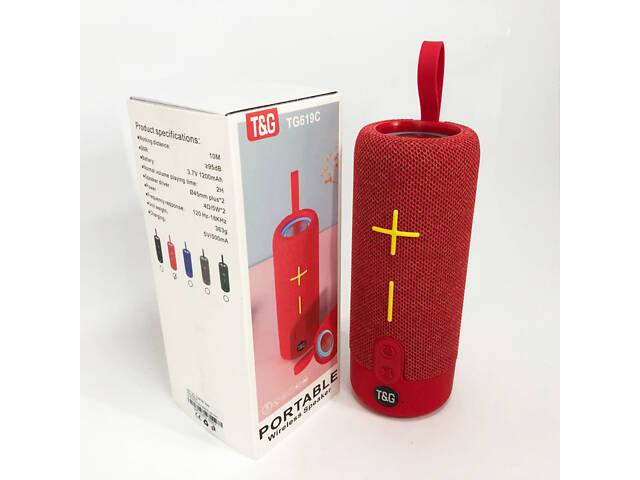 Портативна Bluetooth колонка TG619C FM-радіо USB/TF з ремінцем, гучна блютуз колонка. Колір: червоний - Фото 6