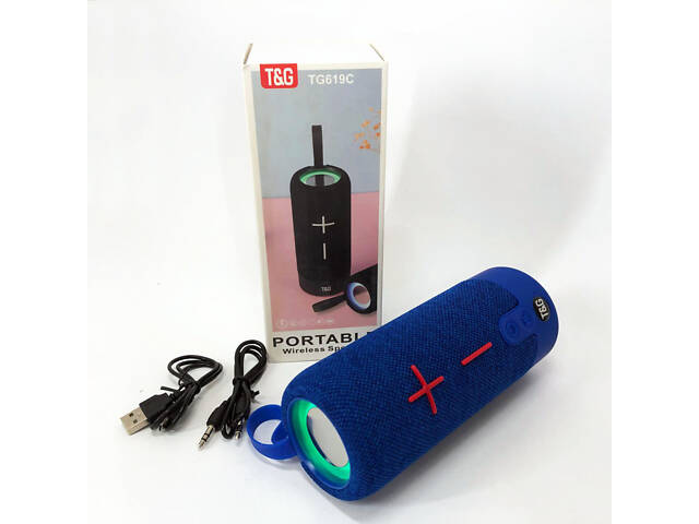 Портативная Bluetooth колонка TG619C FM-радио USB/TF с ремешком, блютуз колонка с подсветкой. Цвет: синий - Фото 6