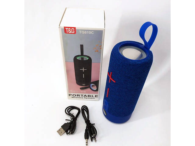 Портативная Bluetooth колонка TG619C FM-радио USB/TF с ремешком, блютуз колонка с подсветкой. Цвет: синий - Фото 7