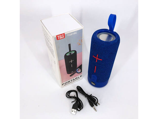 Портативная Bluetooth колонка TG619C FM-радио USB/TF с ремешком, блютуз колонка с подсветкой. Цвет: синий - Фото 9