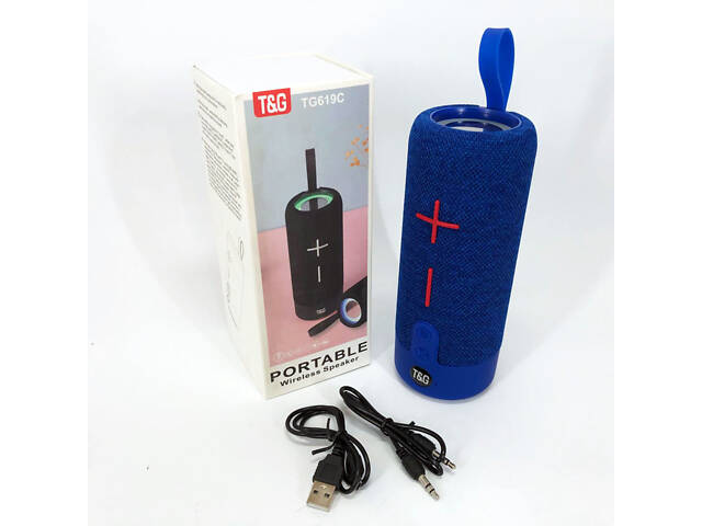 Портативная Bluetooth колонка TG619C FM-радио USB/TF с ремешком, блютуз колонка с подсветкой. Цвет: синий - Фото 10