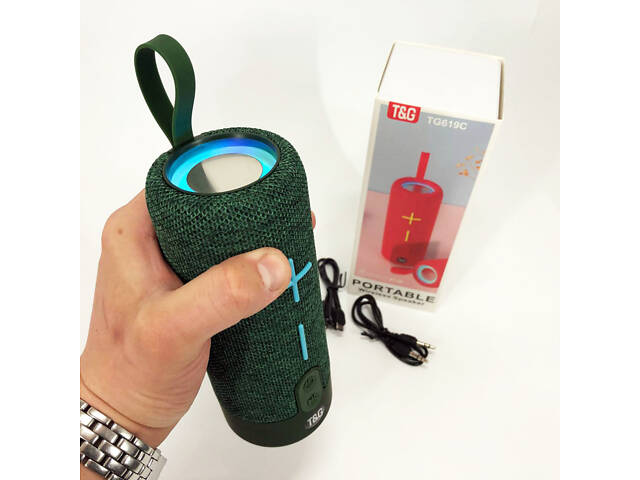Портативна Bluetooth колонка TG619C FM-радіо USB/TF з ремінцем, колонка з акумулятором. Колір: зелений - Фото 2