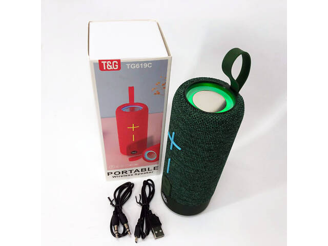 Портативна Bluetooth колонка TG619C FM-радіо USB/TF з ремінцем, колонка з акумулятором. Колір: зелений - Фото 5