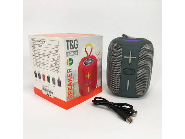 Портативна Bluetooth колонка TG658 8W з RGB підсвічуванням, Музичні колонки для вулиці. Колір: сірий - Фото 3