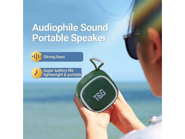 Портативна Bluetooth-колонка TG659 з ремінцем, Бездротова колонка портативна потужна. Колір: зелений - Фото 3