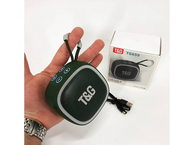 Портативна Bluetooth-колонка TG659 з ремінцем, Бездротова колонка портативна потужна. Колір: зелений - Фото 5