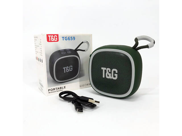 Портативна Bluetooth-колонка TG659 з ремінцем, Бездротова колонка портативна потужна. Колір: зелений - Фото 6