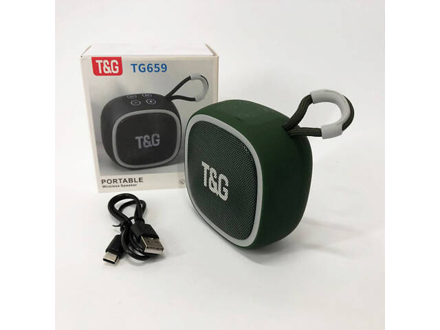 Портативна Bluetooth-колонка TG659 з ремінцем, Бездротова колонка портативна потужна. Колір: зелений - Фото 8