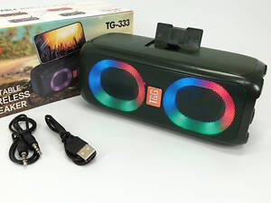 Портативна колонка TG333 2x5W з підсвічуванням RGB, акумуляторна колонка для музики. Колір: зелений
