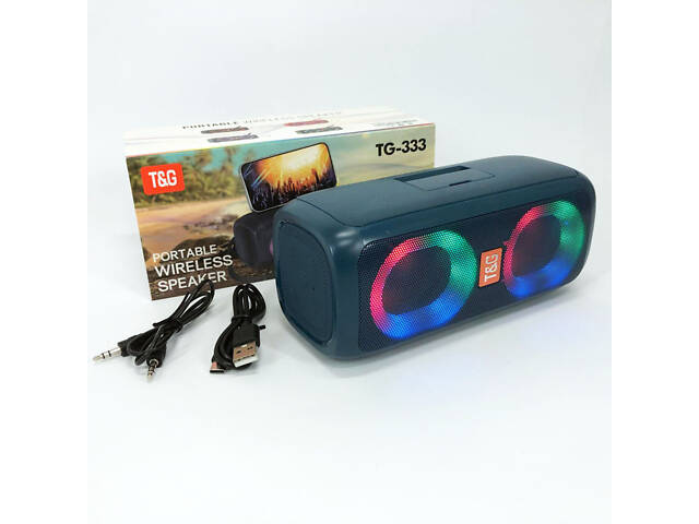 Портативна колонка TG333 2x5W з RGB підсвічуванням, гучна блютуз колонка. Колір: синій - Фото 2