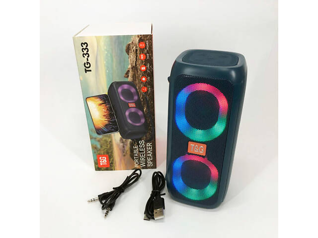 Портативна колонка TG333 2x5W з RGB підсвічуванням, гучна блютуз колонка. Колір: синій - Фото 4