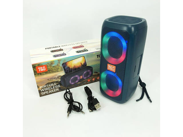 Портативна колонка TG333 2x5W з RGB підсвічуванням, гучна блютуз колонка. Колір: синій - Фото 13
