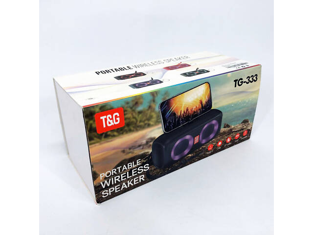Портативна колонка TG333 2x5W з RGB підсвічуванням, гучна блютуз колонка. Колір: чорний - Фото 4