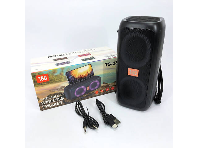 Портативна колонка TG333 2x5W з RGB підсвічуванням, гучна блютуз колонка. Колір: чорний - Фото 5